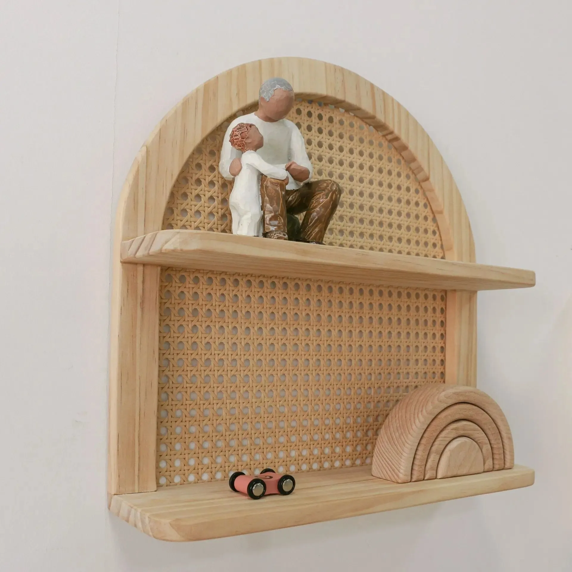 Wooden Wall Mounted Rattan Shelf