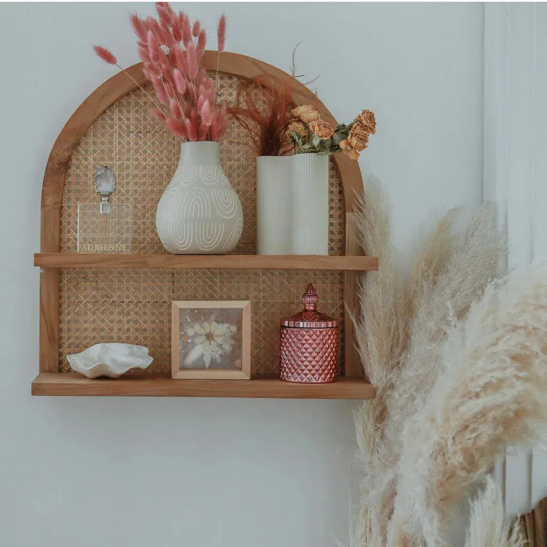 Wooden Wall Mounted Rattan Shelf